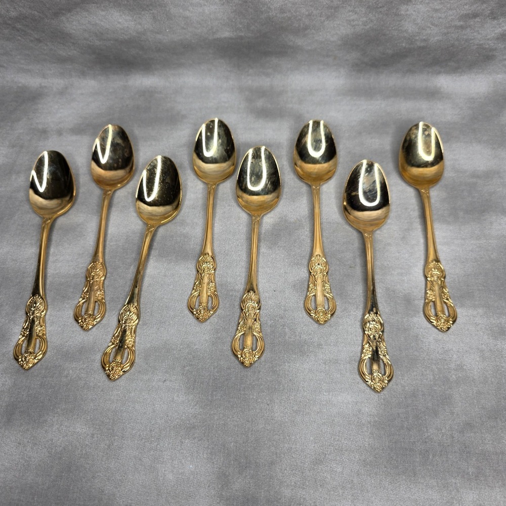 (X8) Hanford Forge Princeton Gold Electroplate Teaspoons 6 5/8" Vtg